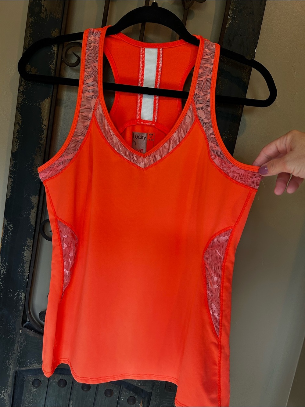 Lucky in Love Brand Women's Neon Orange Mesh-Trim Racerback tennis Tank
